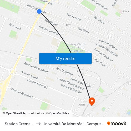 Station Crémazie to Université De Montréal - Campus Mil map