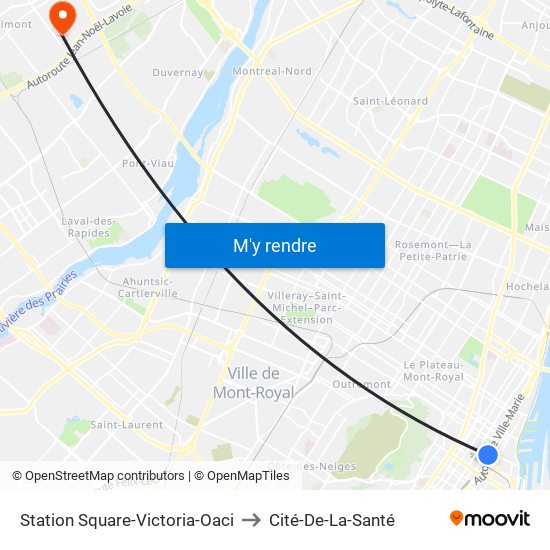 Station Square-Victoria-Oaci to Cité-De-La-Santé map