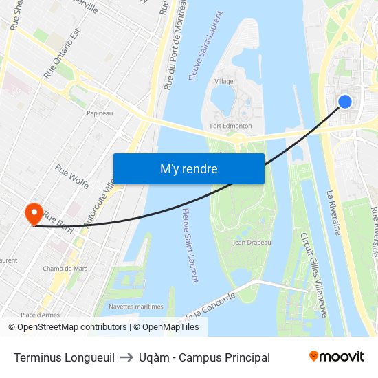 Terminus Longueuil to Uqàm - Campus Principal map