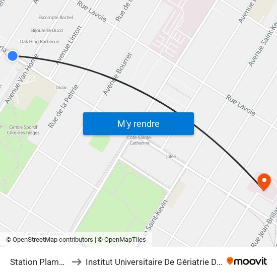 Station Plamondon to Institut Universitaire De Gériatrie De Montréal map