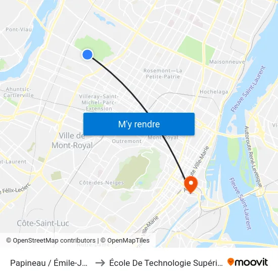 Papineau / Émile-Journault to École De Technologie Supérieure (Éts) map