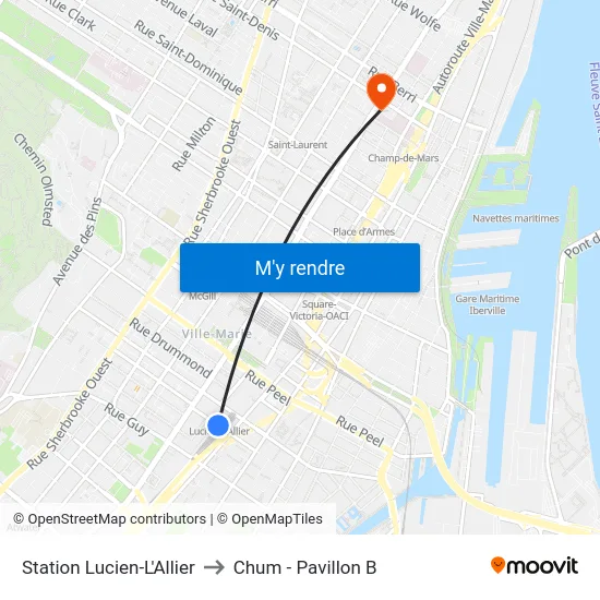 Station Lucien-L'Allier to Chum - Pavillon B map