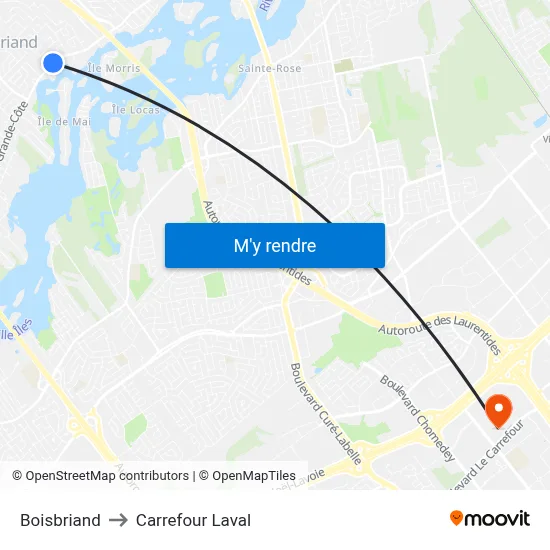 Boisbriand to Carrefour Laval map