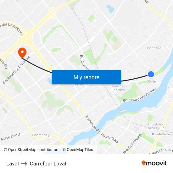 Laval to Carrefour Laval map