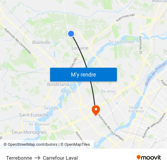 Terrebonne to Carrefour Laval map