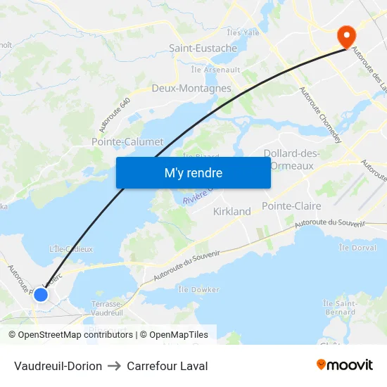 Vaudreuil-Dorion to Carrefour Laval map
