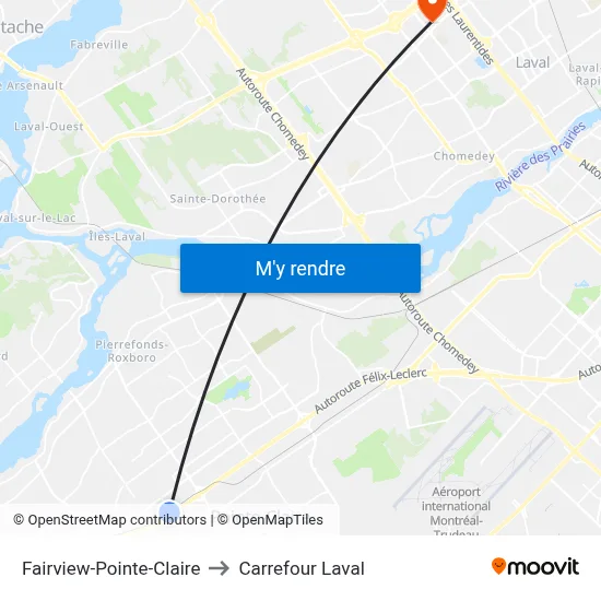 Fairview-Pointe-Claire to Carrefour Laval map