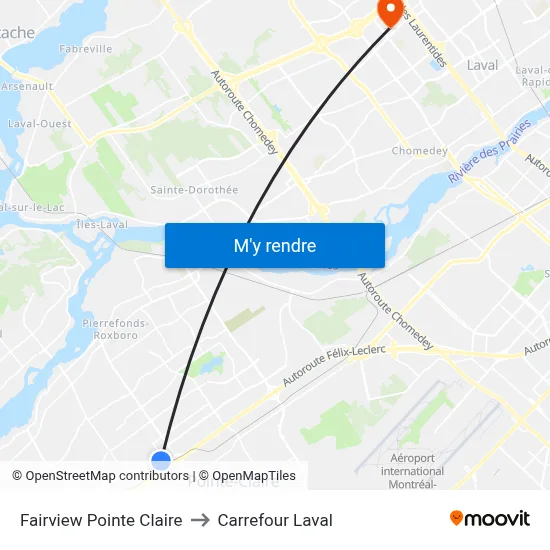 Fairview Pointe Claire to Carrefour Laval map