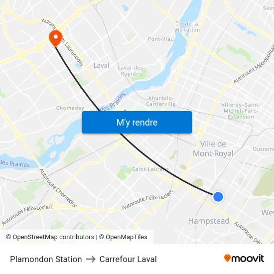 Plamondon Station to Carrefour Laval map