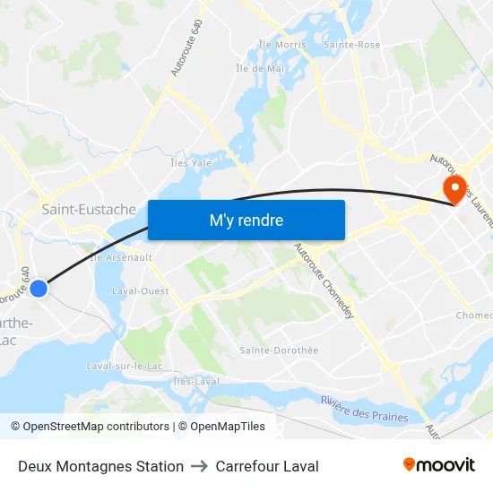 Deux Montagnes Station to Carrefour Laval map