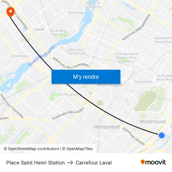 Place Saint Henri Station to Carrefour Laval map