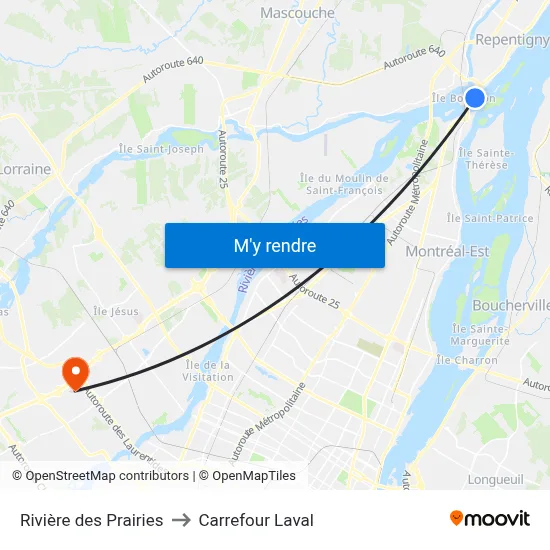 Rivière des Prairies to Carrefour Laval map