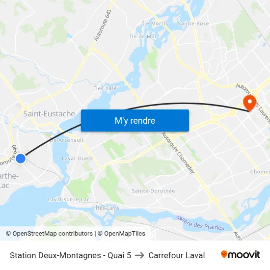 Station Deux-Montagnes - Quai 5 to Carrefour Laval map