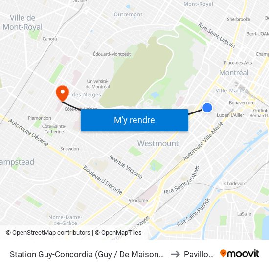 Station Guy-Concordia (Guy / De Maisonneuve) to Pavillon E map