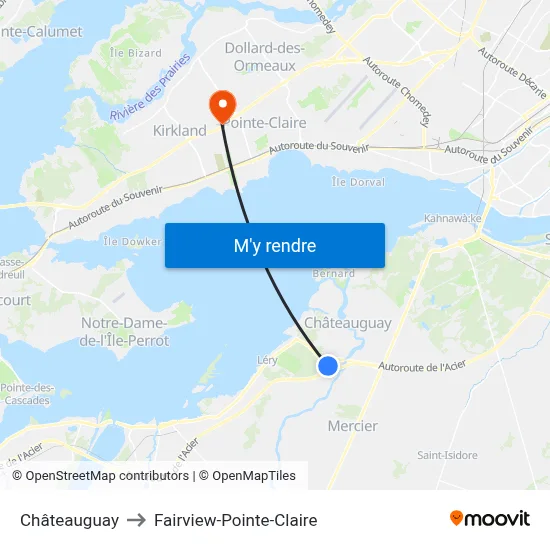 Châteauguay to Fairview-Pointe-Claire map