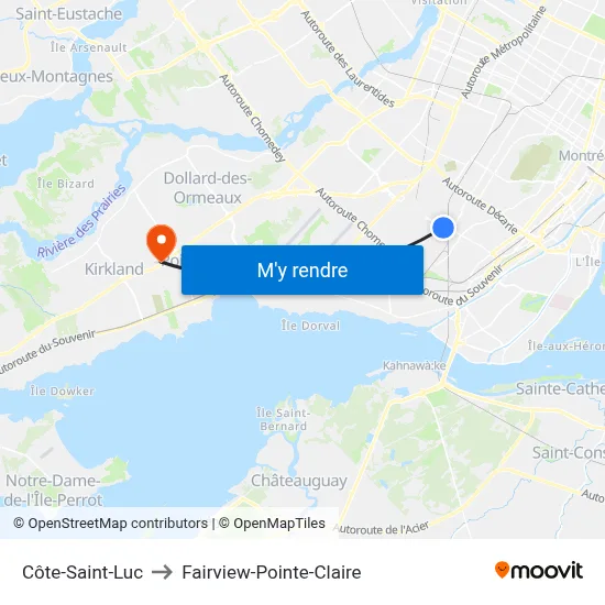 Côte-Saint-Luc to Fairview-Pointe-Claire map