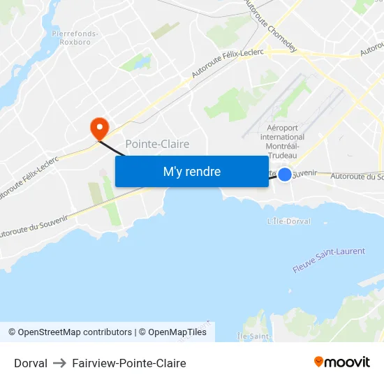 Dorval to Fairview-Pointe-Claire map