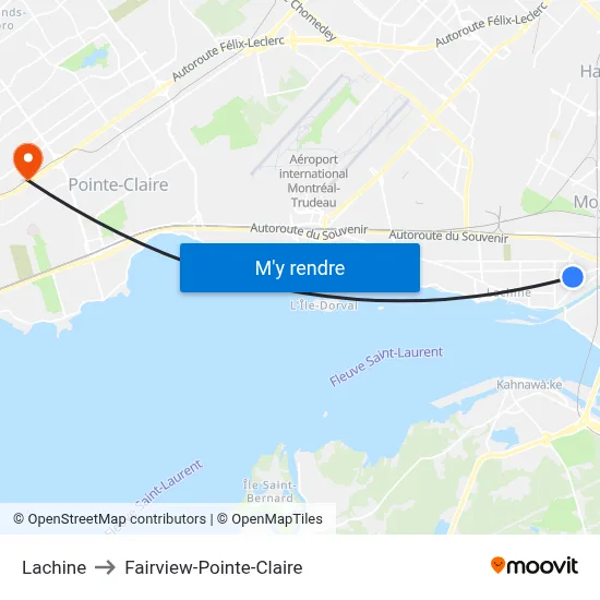 Lachine to Fairview-Pointe-Claire map