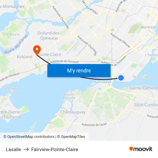 Lasalle to Fairview-Pointe-Claire map