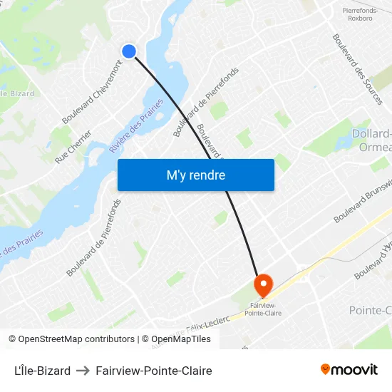 L'Île-Bizard to Fairview-Pointe-Claire map