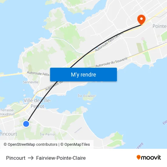 Pincourt to Fairview-Pointe-Claire map