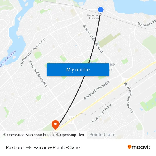 Roxboro to Fairview-Pointe-Claire map