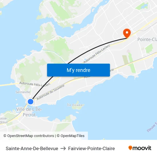 Sainte-Anne-De-Bellevue to Fairview-Pointe-Claire map