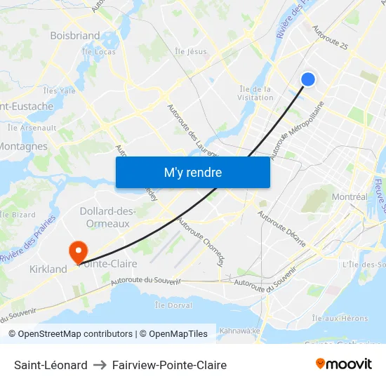 Saint-Léonard to Fairview-Pointe-Claire map