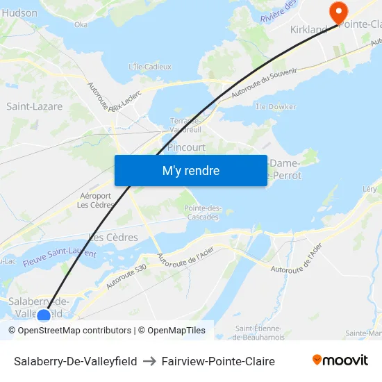 Salaberry-De-Valleyfield to Fairview-Pointe-Claire map