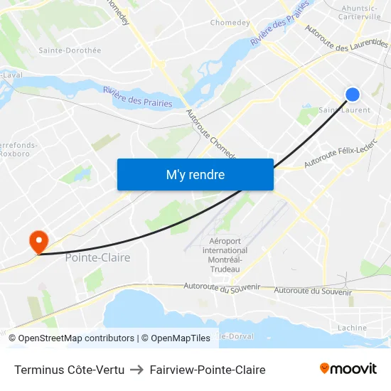 Terminus Côte-Vertu to Fairview-Pointe-Claire map