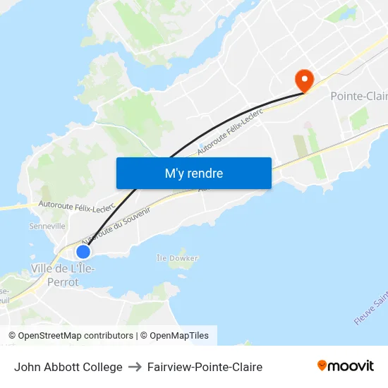 John Abbott College to Fairview-Pointe-Claire map