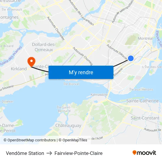 Vendôme Station to Fairview-Pointe-Claire map