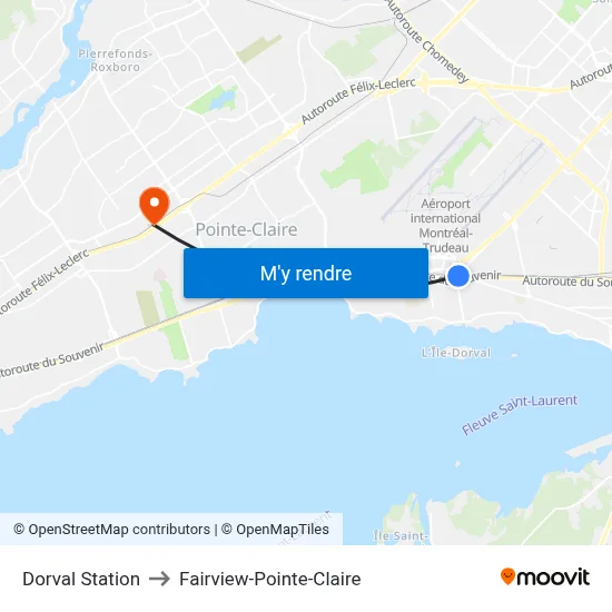 Dorval Station to Fairview-Pointe-Claire map