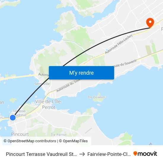Pincourt Terrasse Vaudreuil Station to Fairview-Pointe-Claire map