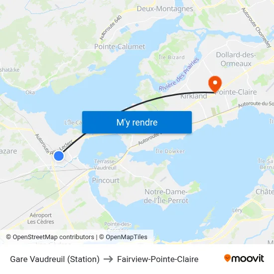 Gare Vaudreuil (Station) to Fairview-Pointe-Claire map