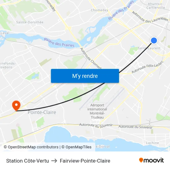 Station Côte-Vertu to Fairview-Pointe-Claire map