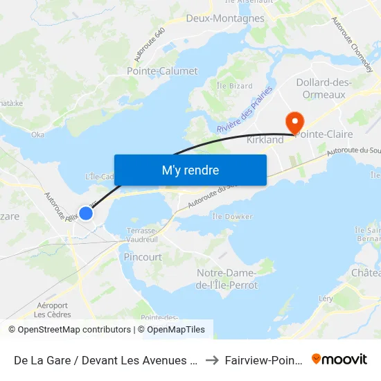 De La Gare / Devant Les Avenues Vaudreuil (Zibo) to Fairview-Pointe-Claire map