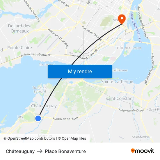 Châteauguay to Place Bonaventure map