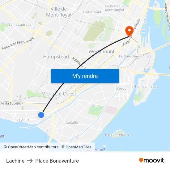 Lachine to Place Bonaventure map