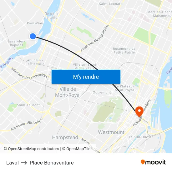 Laval to Place Bonaventure map