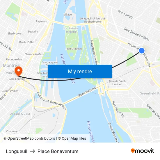 Longueuil to Place Bonaventure map