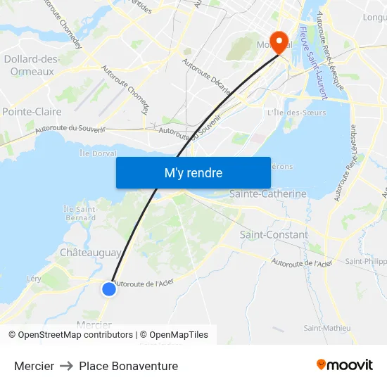 Mercier to Place Bonaventure map