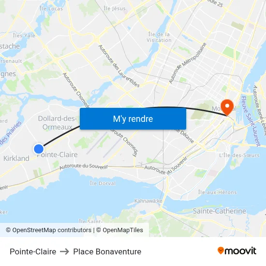 Pointe-Claire to Place Bonaventure map