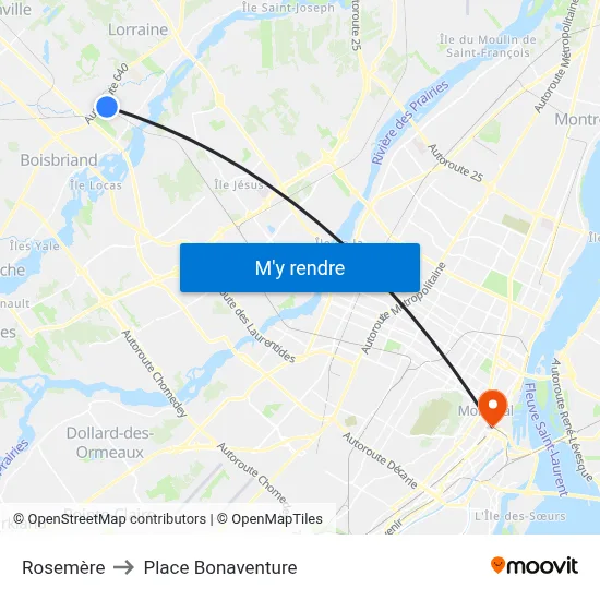 Rosemère to Place Bonaventure map