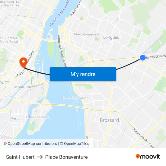 Saint-Hubert to Place Bonaventure map