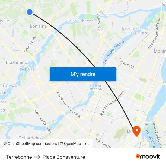 Terrebonne to Place Bonaventure map