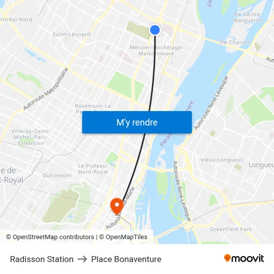 Radisson Station to Place Bonaventure map