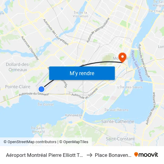 Aéroport Montréal Pierre Elliott Trudeau to Place Bonaventure map