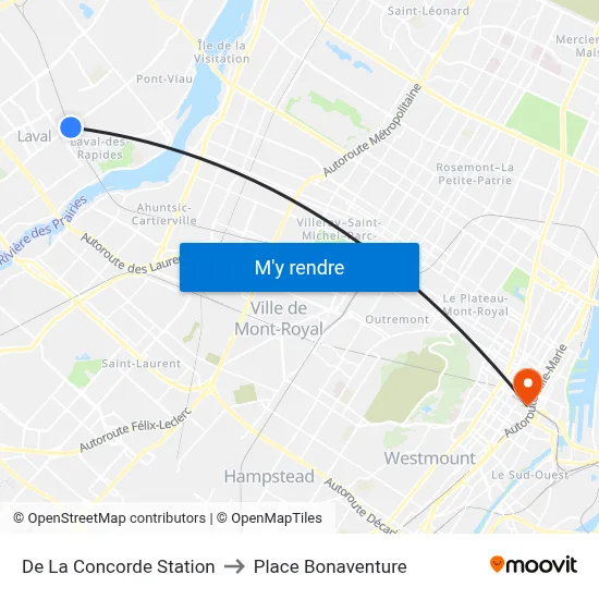 De La Concorde Station to Place Bonaventure map