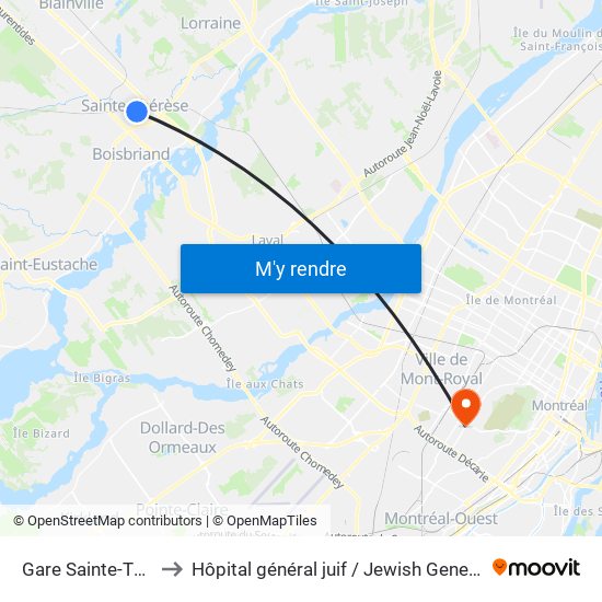 Gare Sainte-Thérèse to Hôpital général juif / Jewish General Hospital map